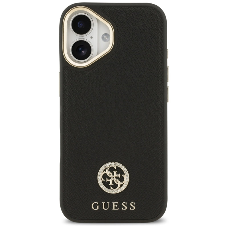 Guess Grūdėtas Strasų Logotipo MagSafe Dėklas iPhone 17 (juodas)
