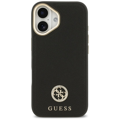 Guess Grūdėtas Strasų Logotipo MagSafe Dėklas iPhone 17 (juodas)
