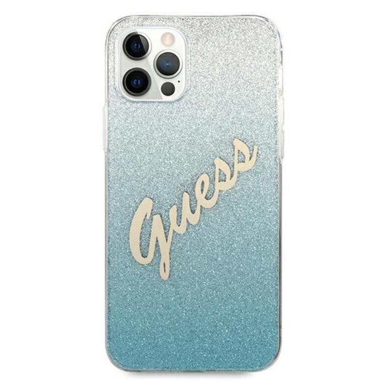 Guess Glitter Gradient Script - dėklas, skirtas iPhone 12 Pro Max (mėlynas)