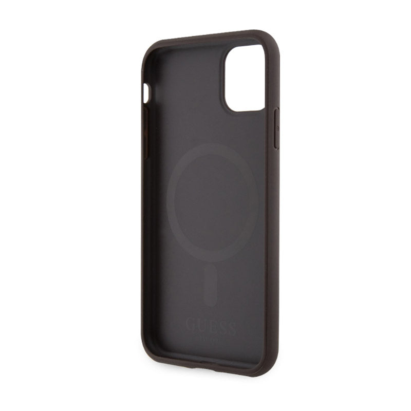Guess 4G Printed Stripes MagSafe – Dėklas iPhone 11 (rudos spalvos)