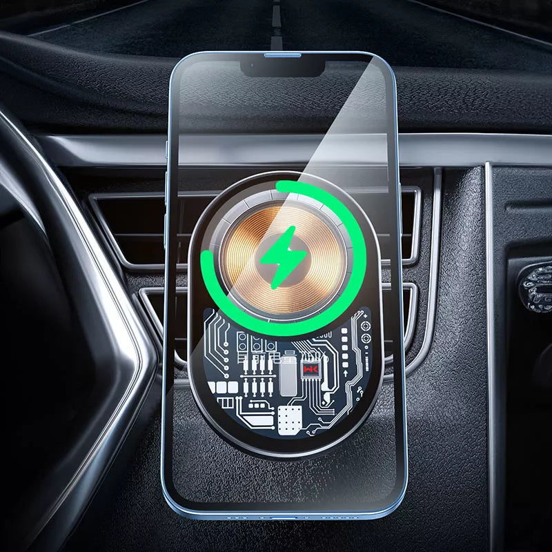 WEKOME WP-U202 Vanguard Series – Magnetinis automobilinis laikiklis su 15W MagSafe belaidžiu įkrovimu (Juoda)