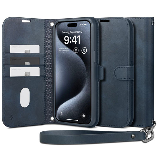 Spigen Wallet S Pro – dėklas, skirtas iPhone 15 Pro (tamsiai mėlynas)