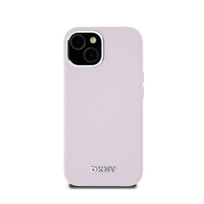 DKNY Liquid Silicone Small Metal Logo MagSafe – dėklas, skirtas iPhone 15 Plus / 14 Plus (rožinė)