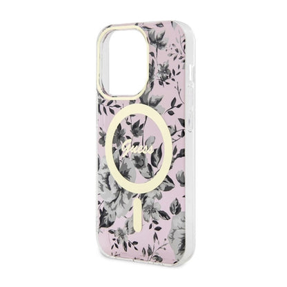 Guess Flower MagSafe – dėklas iPhone 14 Pro (rožinis)