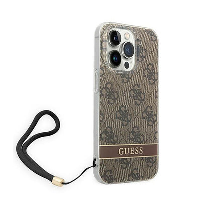 Guess 4G Print Cord - dėklas skirtas iPhone 14 Pro (rudas)