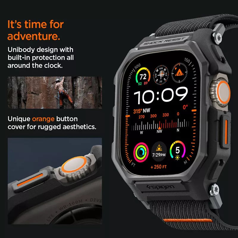 Spigen Lite Fit "Pro" – dėklas su dirželiu, skirtas "Apple Watch Ultra 1/2 49 mm" (matinė juoda)