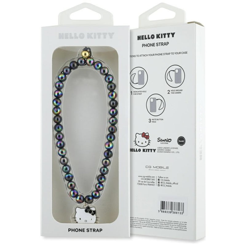 „Hello Kitty“ Perlinės Kačiuko Galvos Telefono Pakabukas (Juodas)