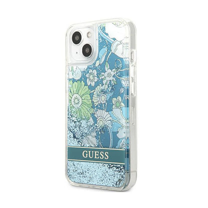 Guess Liquid Glitter Flower – dėklas, skirtas iPhone 13 (mėlyna / žalia)