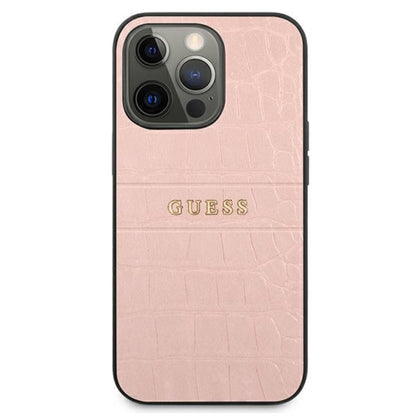 Guess Croco Stamp Lines – dėklas iPhone 13 Pro (rožinis)