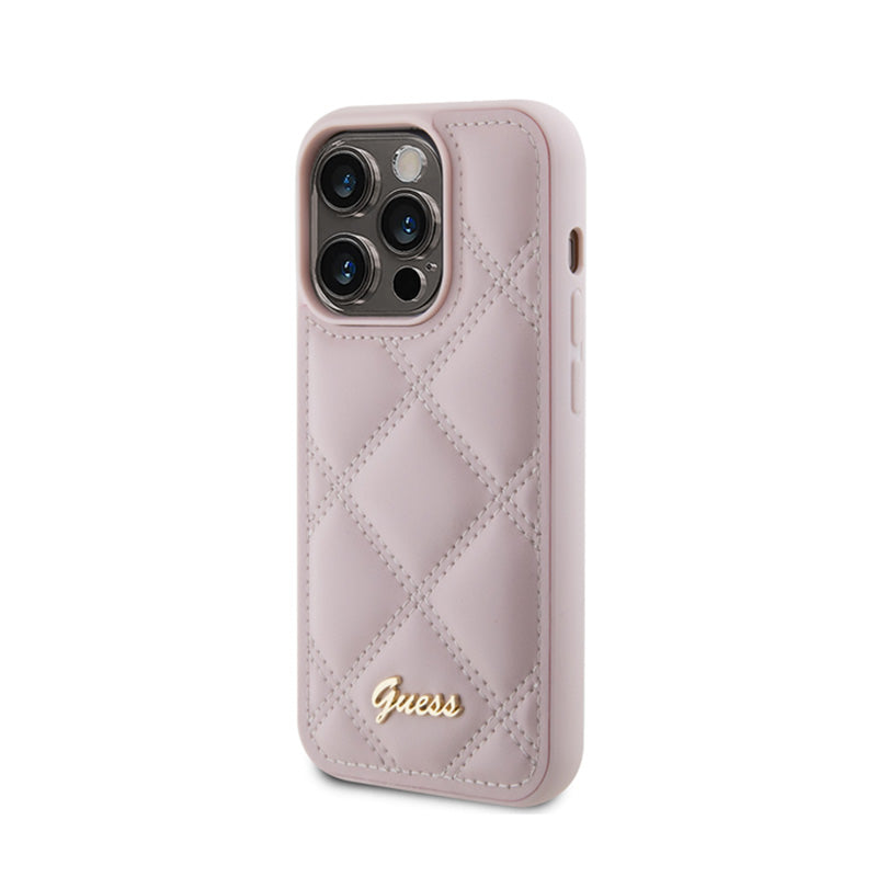 Guess Quilted Metal Logo – dėklas, skirtas iPhone 15 Pro (rožinis)