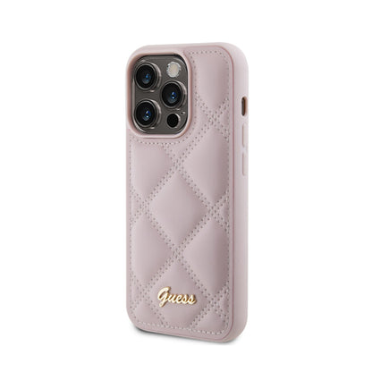 Guess Quilted Metal Logo – dėklas, skirtas iPhone 15 Pro (rožinis)