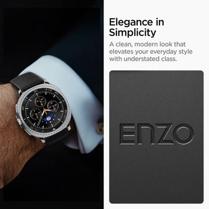 Spigen Enzo - Tikros odos dirželis skirtas Samsung Galaxy Watch 8 / 8 Classic 40 / 44 / 46 mm (Juodas)