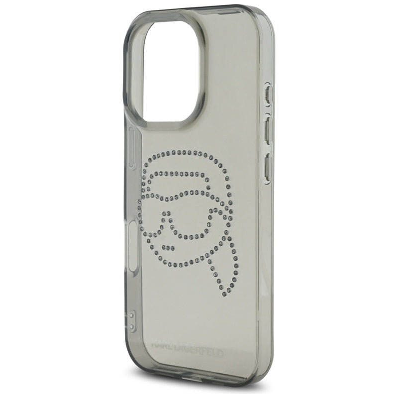 Karl Lagerfeld IML Rhinestones Karl Head – dėklas iPhone 16 Pro (juodas)