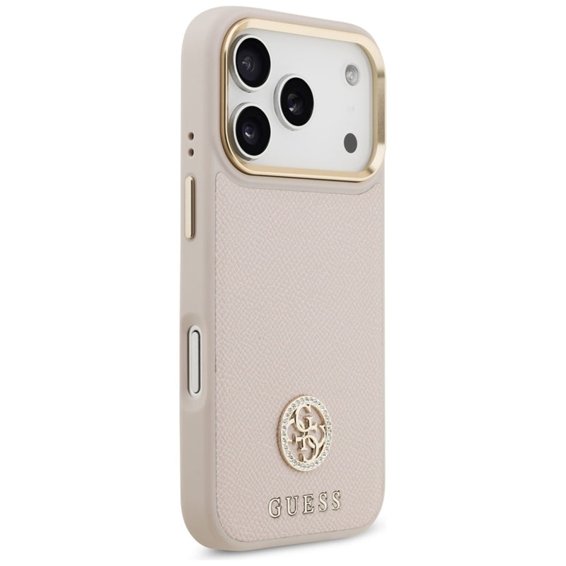 Guess Grūdėtas Strass Logotipas MagSafe dėklas iPhone 17 Pro (rožinis)