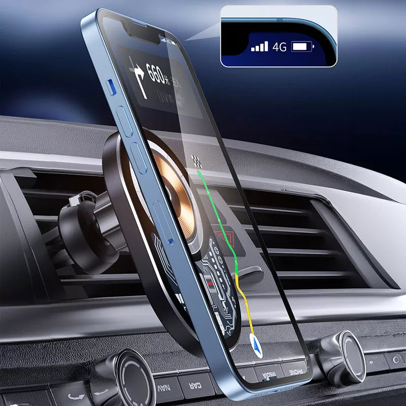 WEKOME WP-U202 Vanguard Series – Magnetinis automobilinis laikiklis su 15W MagSafe belaidžiu įkrovimu (Juoda)