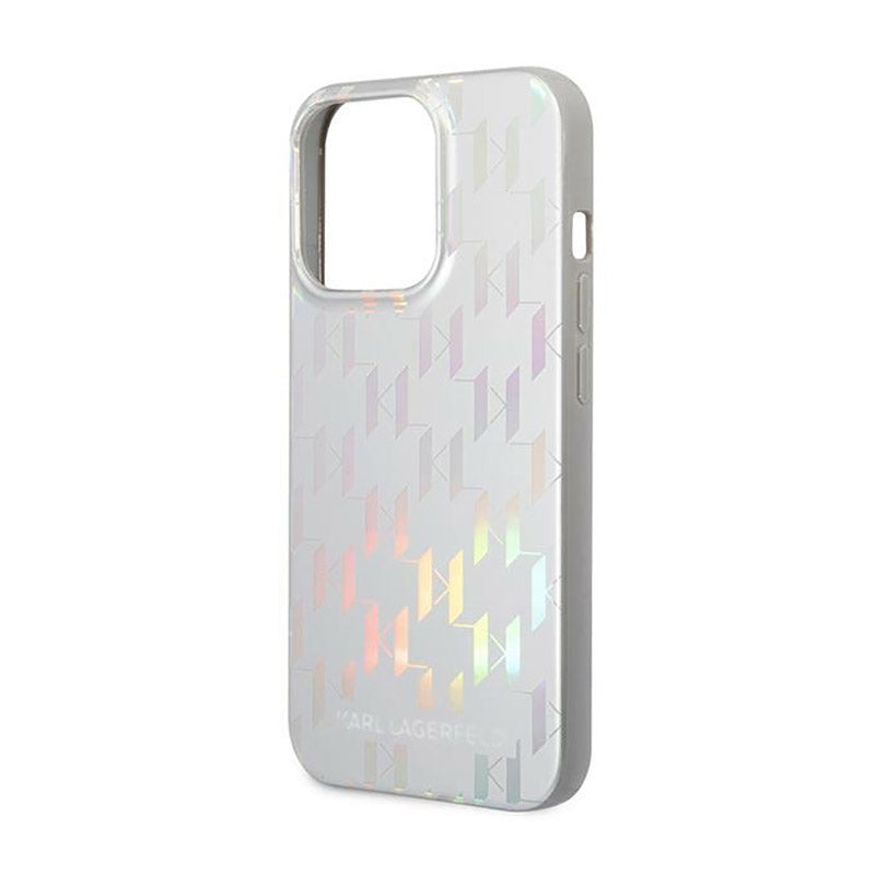 Karl Lagerfeld Monogram Iridescentinis - Dėklas iPhone 14 Pro (sidabrinis)