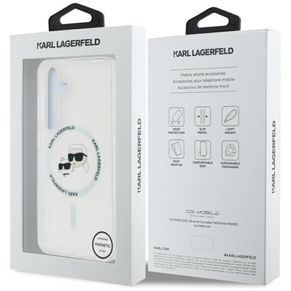 Karl Lagerfeld Button Karl & Choupette galvučių atspausdintas logotipas MagSafe – dėklas, skirtas „Samsung Galaxy S25“ (baltas)