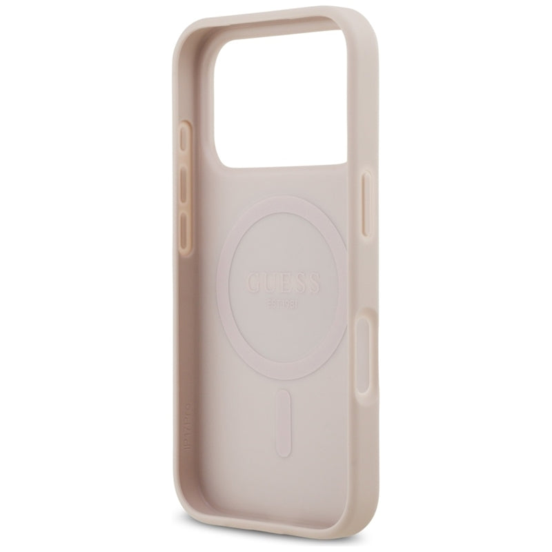 Guess 4G Circle Classic Logo MagSafe dėklas iPhone 17 Pro (rožinis)