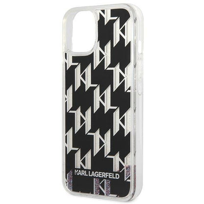 Karl Lagerfeld Monogram skysti blizgučiai – dėklas, skirtas „iPhone 14“ (juodas)