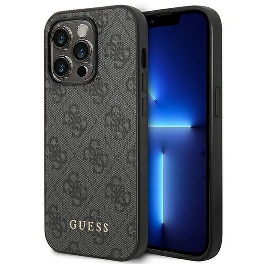Guess 4G Metal Gold Logo dėklas iPhone 14 Pro Max (pilkas)