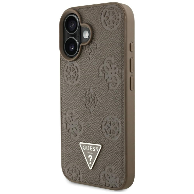 Guess Grained Hot Stamp Peony Triangle Logo MagSafe – dėklas iPhone 16 (rudas)