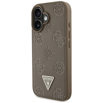 Guess Grained Hot Stamp Peony Triangle Logo MagSafe – dėklas iPhone 16 (rudas)