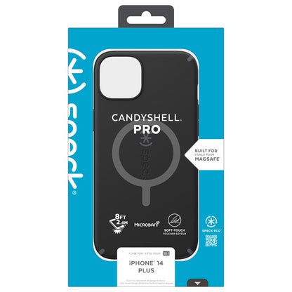 Speck CandyShell Pro + MagSafe – dėklas, skirtas „iPhone 14 Plus“ su „MICROBAN“ danga (juoda / skalūno pilka)
