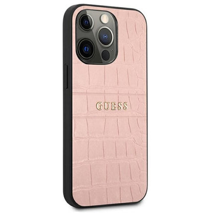 Guess Croco Stamp Lines – dėklas iPhone 13 Pro (rožinis)