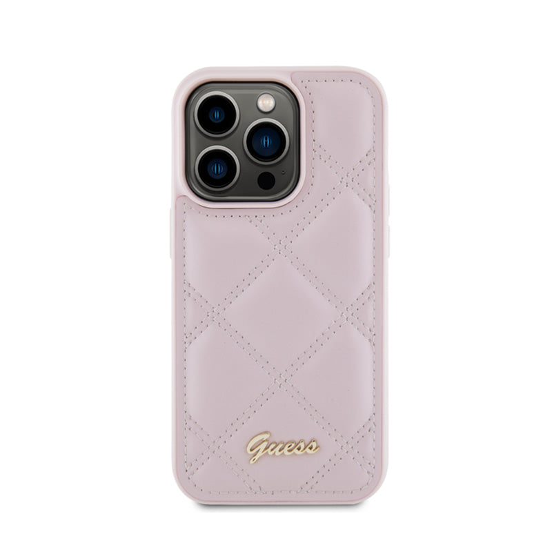 Guess Quilted Metal Logo – dėklas, skirtas iPhone 15 Pro (rožinis)