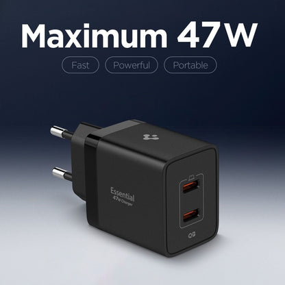 Spigen Essential EE472EU GaN Pro - Sieninis įkroviklis 2x USB-C 47W (Juodas)