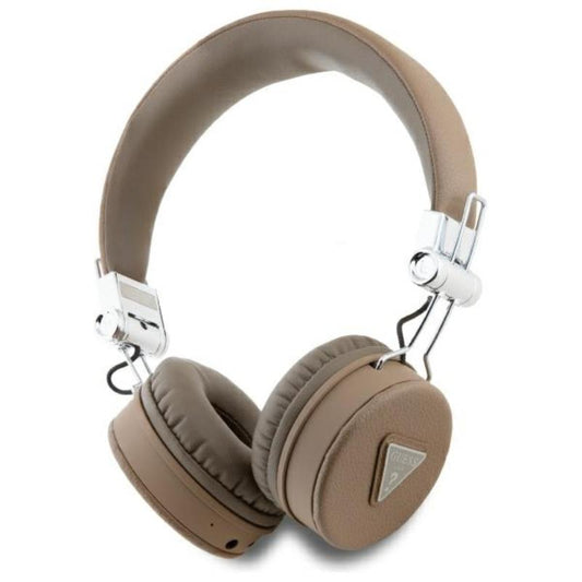 Guess Grained Classic Round Shape – belaidės „Over-Ear“ „Bluetooth“ ENC ausinės (rudos spalvos)