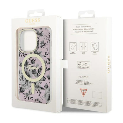 Guess Flower MagSafe – dėklas iPhone 14 Pro (rožinis)