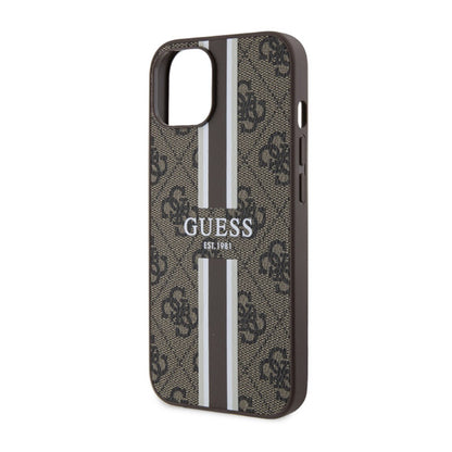 Guess 4G Printed Stripes MagSafe – dėklas iPhone 14 (rudas)