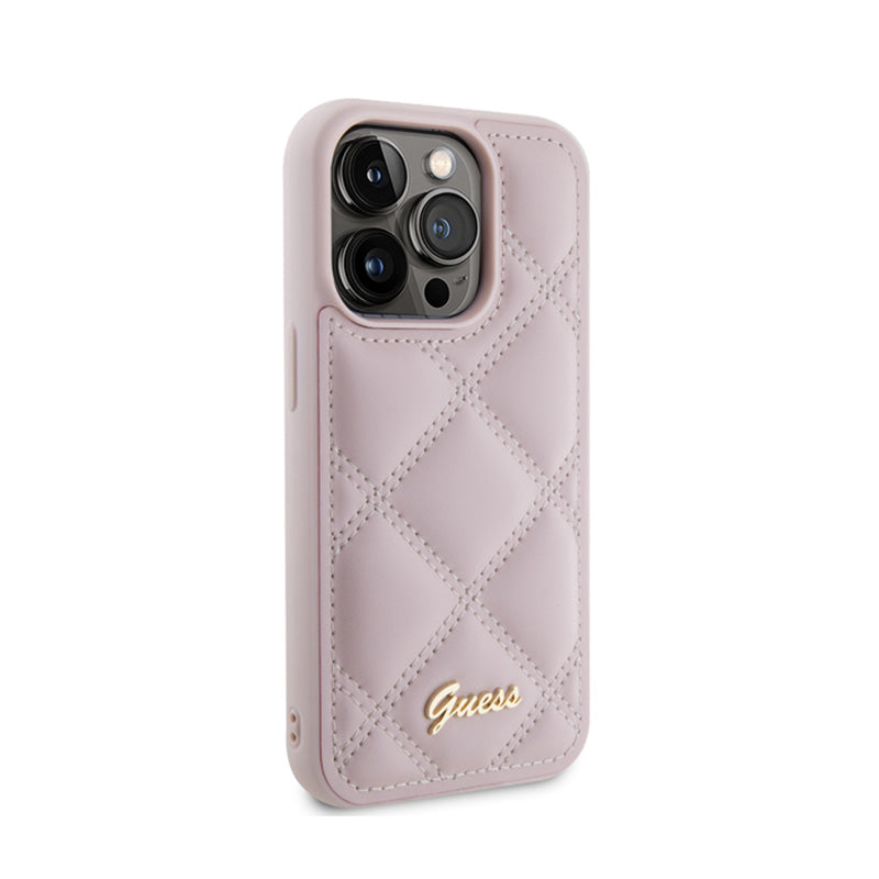 Guess Quilted Metal Logo – dėklas, skirtas iPhone 15 Pro (rožinis)