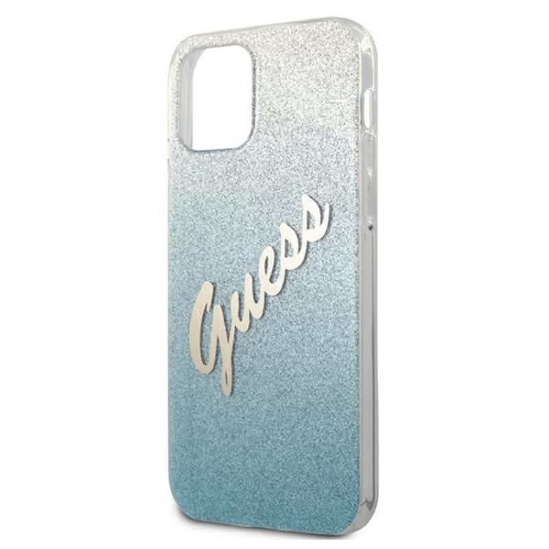 Guess Glitter Gradient Script - dėklas, skirtas iPhone 12 Pro Max (mėlynas)