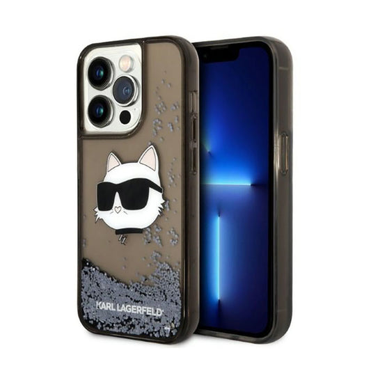 Karl Lagerfeld skysti blizgučiai NFT Choupette galva – dėklas iPhone 14 Pro (juodas)