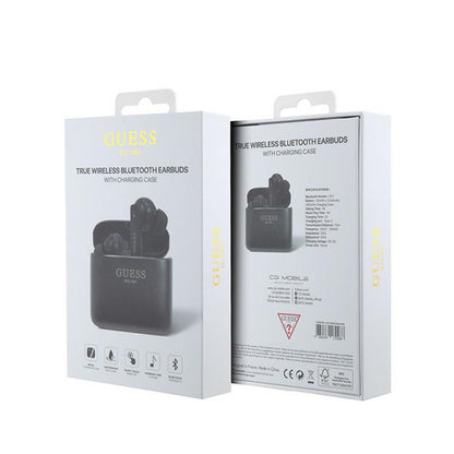 Guess Printed Logo – TWS „Bluetooth“ ausinės + įkrovimo dėklas (juodas)