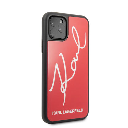 Karl Lagerfeld dvigubo sluoksnio grūdinto stiklo „Signature Glitter“ dėklas, skirtas „iPhone 11 Pro“ (raudonas)