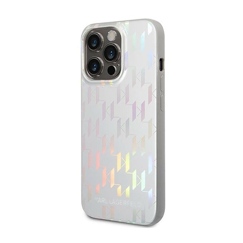 Karl Lagerfeld Monogram Iridescentinis - Dėklas iPhone 14 Pro (sidabrinis)