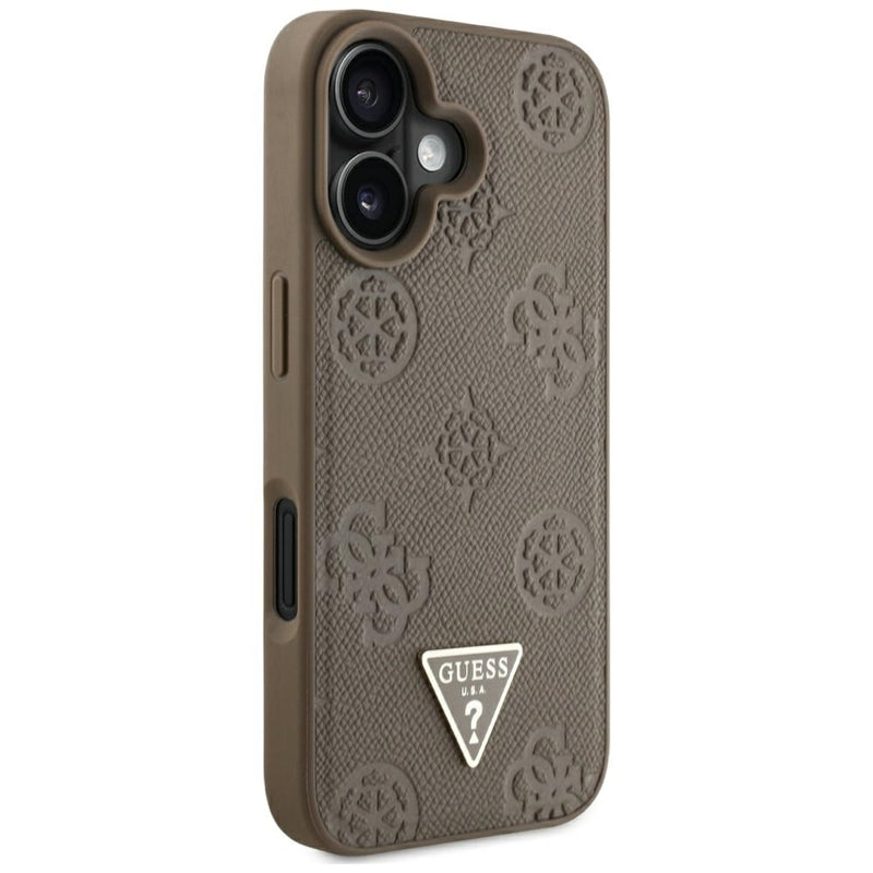 Guess Grained Hot Stamp Peony Triangle Logo MagSafe – dėklas iPhone 16 (rudas)