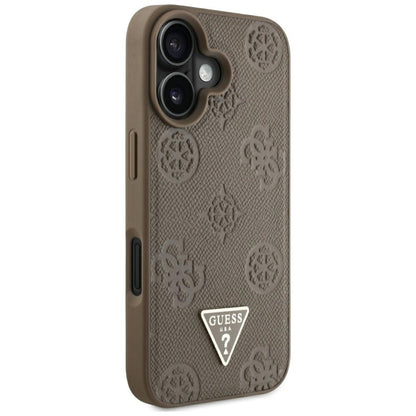 Guess Grained Hot Stamp Peony Triangle Logo MagSafe – dėklas iPhone 16 (rudas)