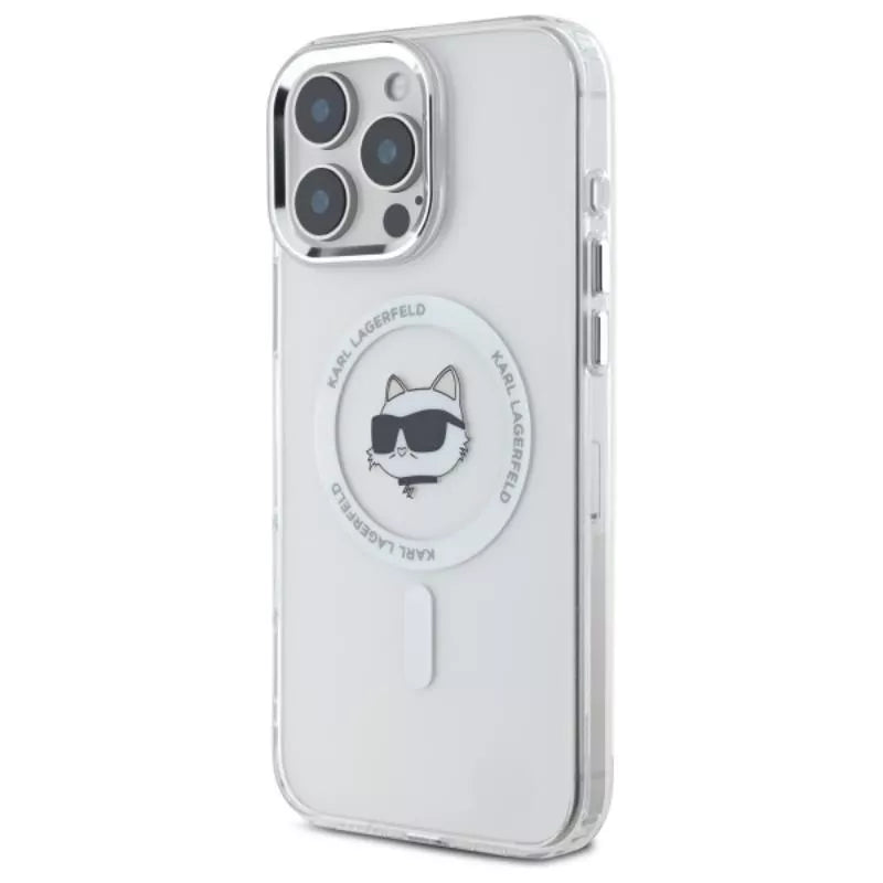 Karl Lagerfeld IML Metal Choupette Head MagSafe – dėklas iPhone 16 Pro Max (baltas)