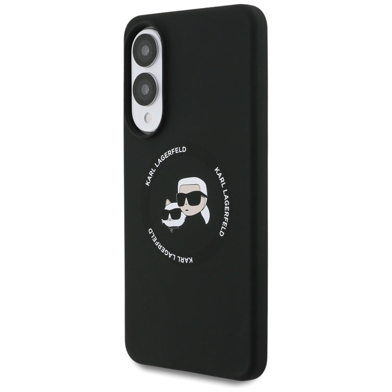 Karl Lagerfeld Silikoninis Dėklas su Dvigubomis Galvutėmis ir Apskritimu MagSafe – Samsung Galaxy S25 Edge (juodas)