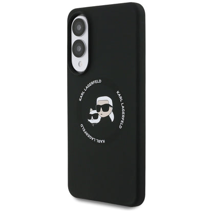 Karl Lagerfeld Silikoninis Dėklas su Dvigubomis Galvutėmis ir Apskritimu MagSafe – Samsung Galaxy S25 Edge (juodas)