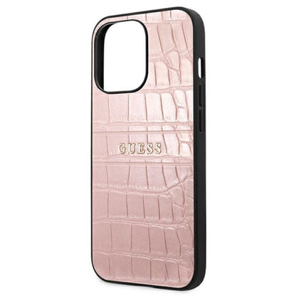 Guess Croco Stamp Lines – dėklas iPhone 13 Pro (rožinis)