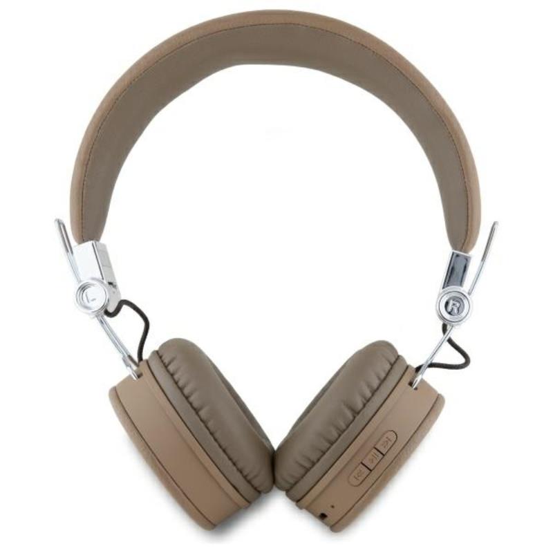 Guess Grained Classic Round Shape – belaidės „Over-Ear“ „Bluetooth“ ENC ausinės (rudos spalvos)