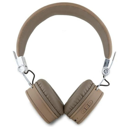 Guess Grained Classic Round Shape – belaidės „Over-Ear“ „Bluetooth“ ENC ausinės (rudos spalvos)