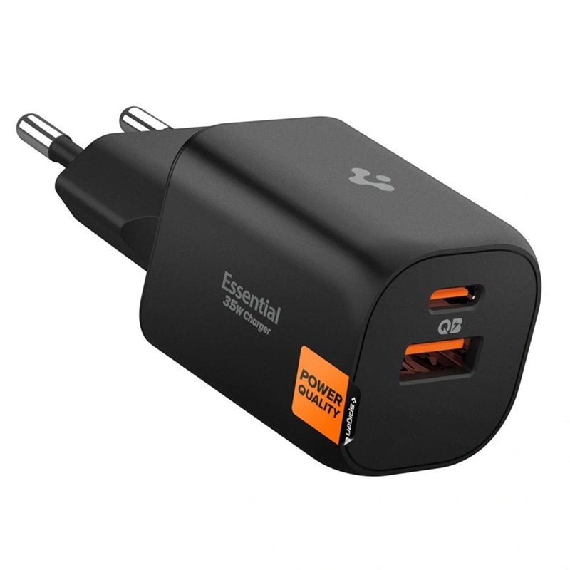 Spigen Essential EE352EU GaN Pro - Sieninis įkroviklis USB-C + USB-A 35W (Juodas)