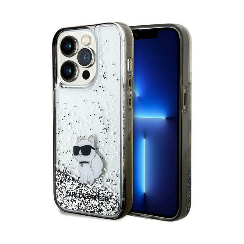 Karl Lagerfeld Liquid Glitter Choupette – dėklas iPhone 14 Pro Max (skaidrus)