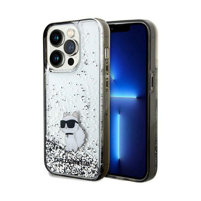 Karl Lagerfeld Liquid Glitter Choupette – dėklas iPhone 14 Pro Max (skaidrus)
